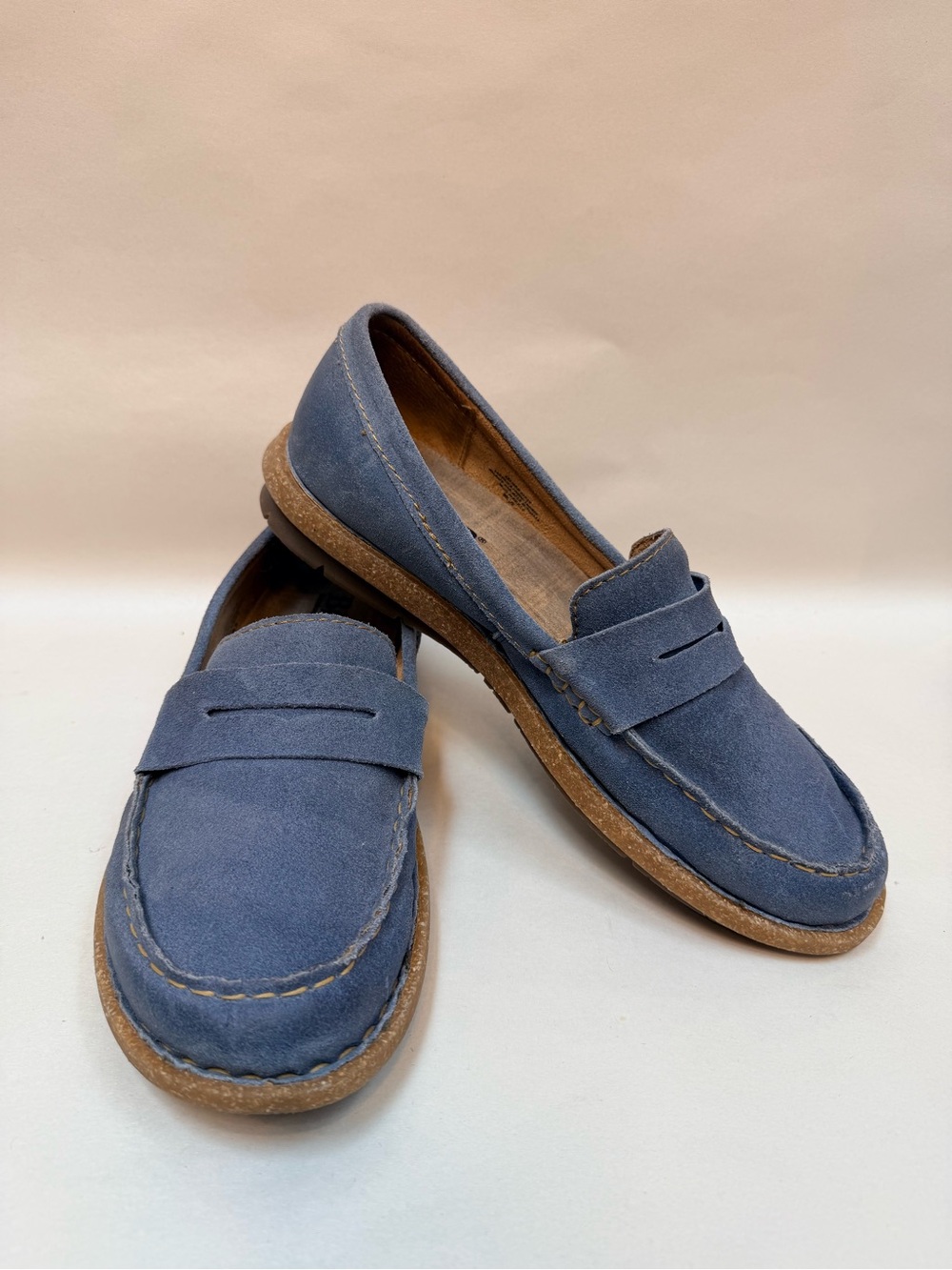 Born Blue Suede Penny Loafers Slip On Flats Womens 9.5 Comfort Shoes Casual